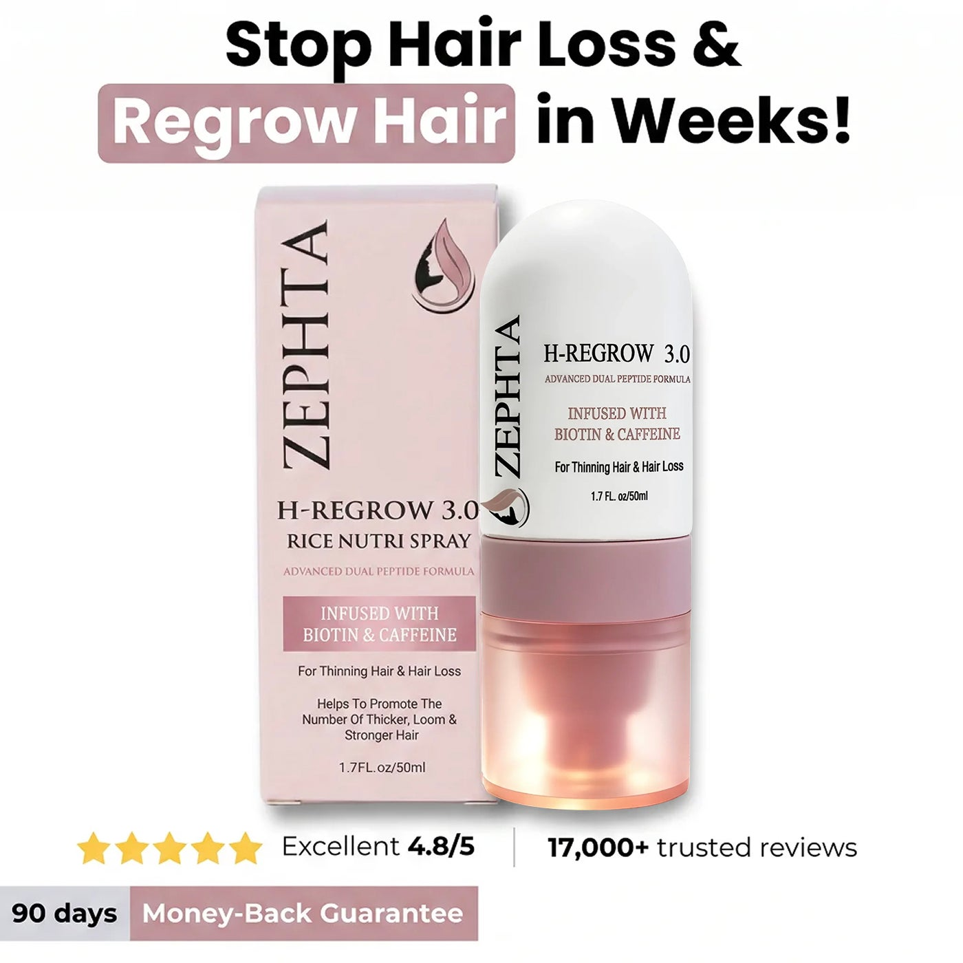 Stop hair loss and regrow hair in weeks with Zephta H-Regrow 3.0